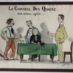 Dessin Caricature Conseil des quatre Clemenceau Woodrow Guerre 1919