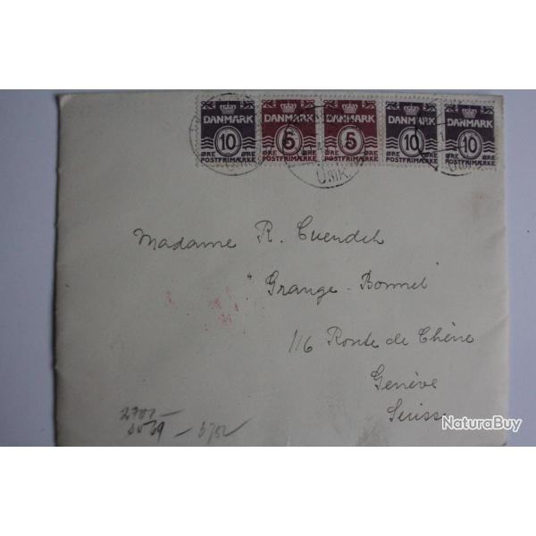 Enveloppe et lettre Danemark vers Suisse avec contr�le poste Nancy 1943