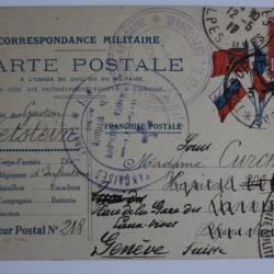 Franchise militaire CPMF semeuse WW1 1917 Suisse