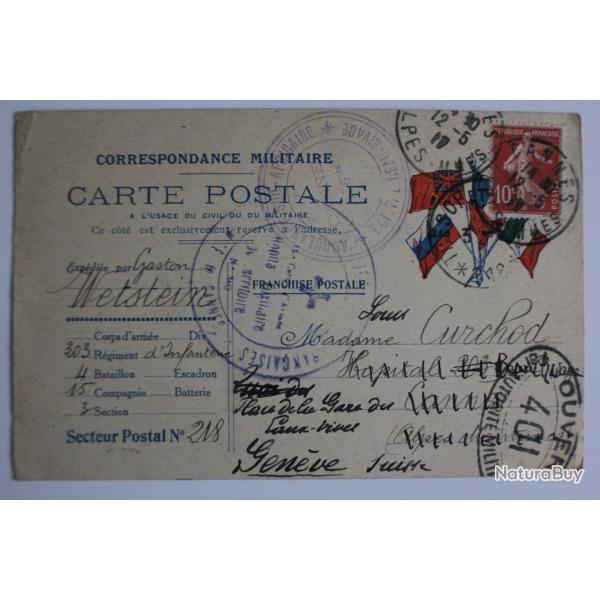 Franchise militaire CPMF semeuse WW1 1917 Suisse