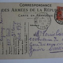 Franchise militaire CPMF semeuse  WW1 1915 Suisse