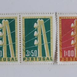 Timbres Portugal centenaire du télégraphe électrique 1955 neufs