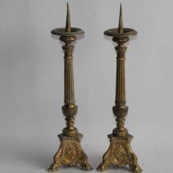 Paire pique-cierge bronze XIXe siècle Bougeoirs