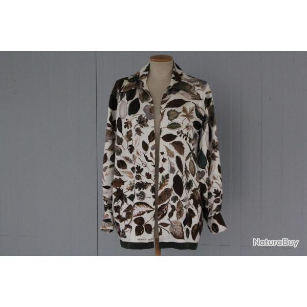 HERMES Chemisier soie Feuilles d'automne T42