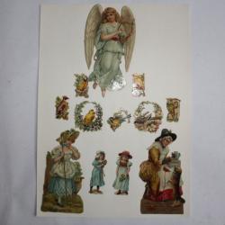 Images chromos gaufrés découpés Ange Oiseaux Bergère 1890