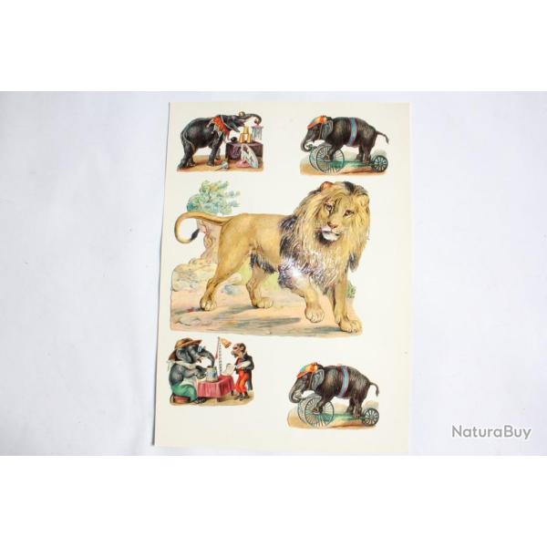 Images chromos gaufr�s d�coup�s Cirque �l�phants Lion 1890