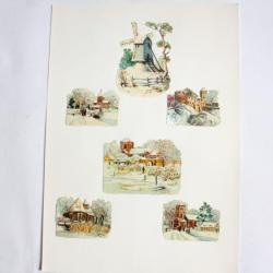 Images chromos gaufrés découpés Paysages hivernal 1890