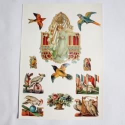 Images chromos gaufrés découpés Angelots Perroquets Cirque 1890
