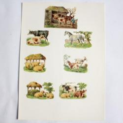 Images chromos gaufrés découpés Animaux de ferme 1890