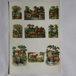 Images chromos gaufrés découpés Ferme Moulin 1890