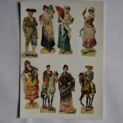 Images chromos gaufrés découpés Personnages folklore espagnol 1890