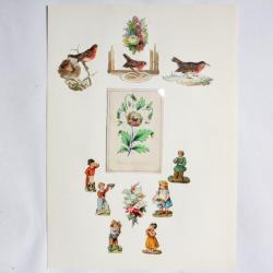 Images chromos gaufrés découpés Rouge gorge Enfants 1890
