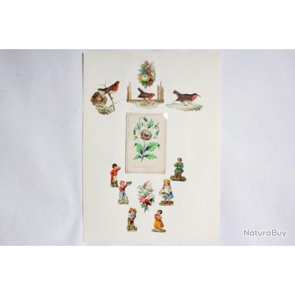 Images chromos gaufr�s d�coup�s Rouge gorge Enfants 1890