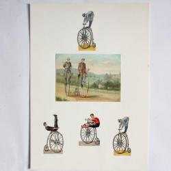 Images chromos gaufrés découpés Grand bi Vélo Acrobates 1890