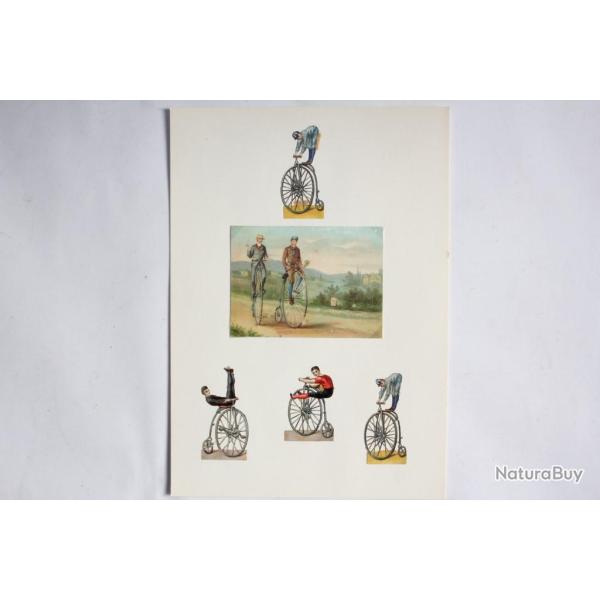 Images chromos gaufr�s d�coup�s Grand bi V�lo Acrobates 1890