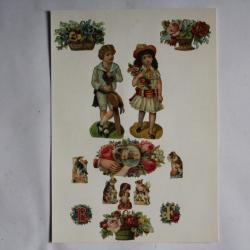 Images chromos gaufrés découpés Enfants Chiens Chats Bateau Marine 1890