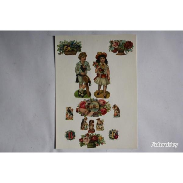 Images chromos gaufr�s d�coup�s Enfants Chiens Chats Bateau Marine 1890