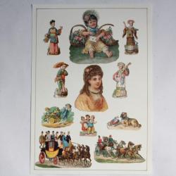 Images chromos gaufrés découpés Asiatiques Enfants Attelage 1890