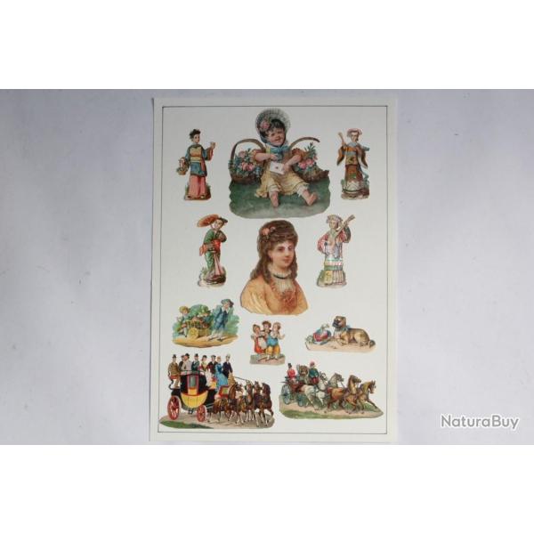 Images chromos gaufr�s d�coup�s Asiatiques Enfants Attelage 1890