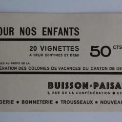 Carnet Suisse Vignettes Pour nos enfants du canton de Genève