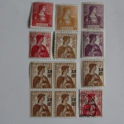Timbres Suisse 1907-1930 Helvétie buste neufs sur charnière
