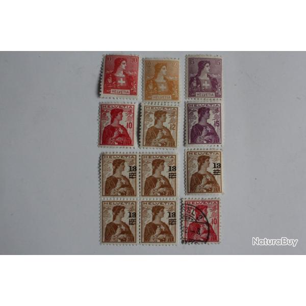 Timbres Suisse 1907-1930 Helv�tie buste neufs sur charni�re