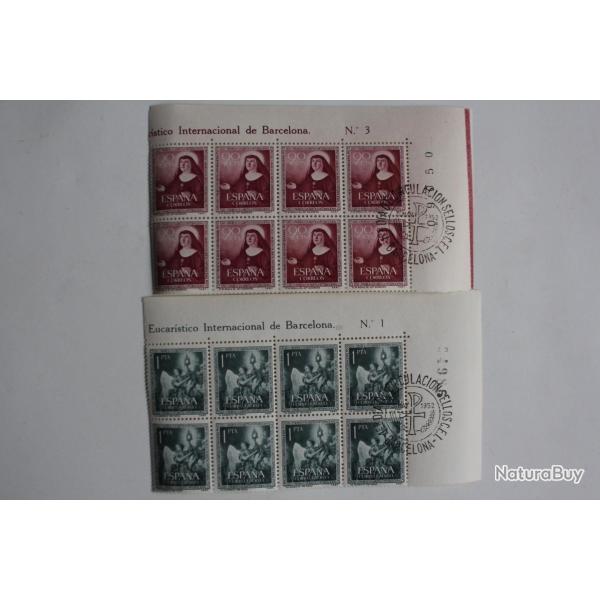 Timbres Espagne 1952 bloc x8 oblit�r�s 1er jour