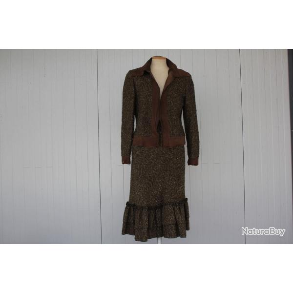 ARASA MORELLI Couture Tailleur femme laine et daim T40