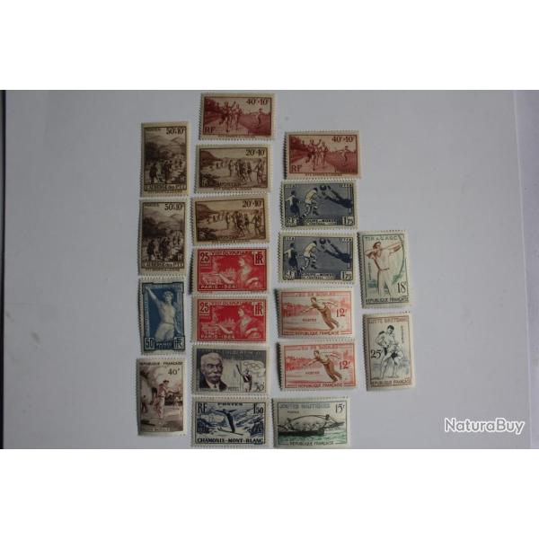 Timbres France lot 1923-1958 sur le sport international neufs