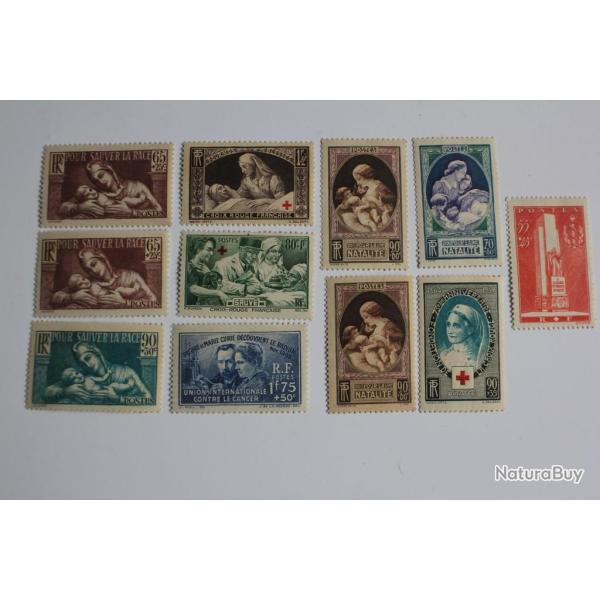 Timbres France lot 1937-1940 sur la sant� neufs
