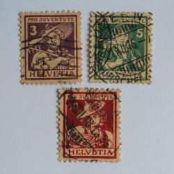Timbres Suisse Pro Juventute Celvin et Helvétie Costume 1916