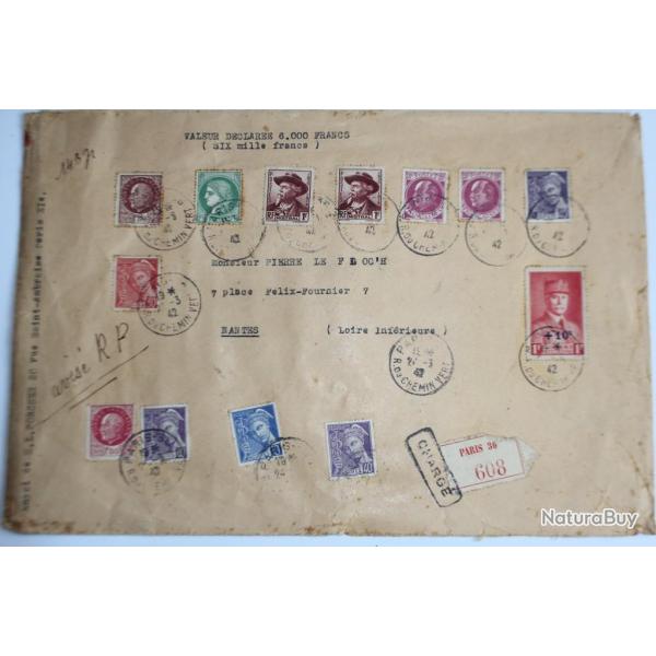 Enveloppe France Timbres oblit�r�s 1942