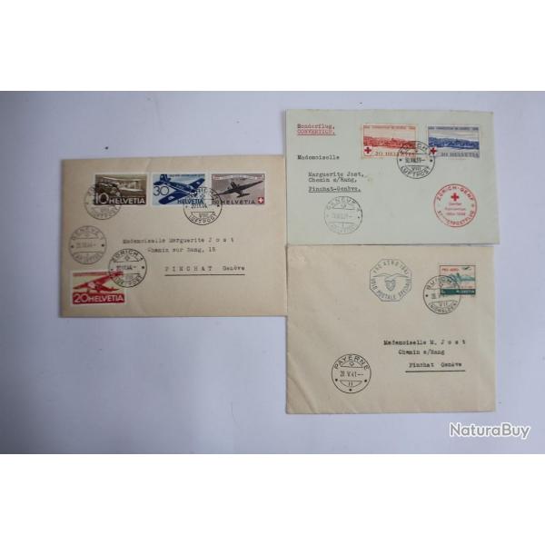 Enveloppes Suisse aviation oblit�r�s 1939-1941-1944