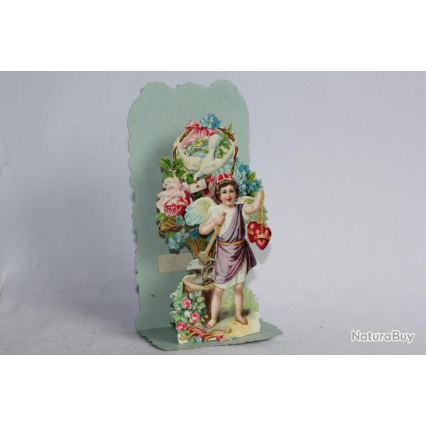Image chromo d�pliant XIXe si�cle diorama Ange et colombe Allemagne