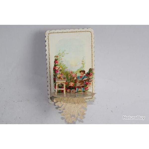 Image chromo d�pliant XIXe si�cle Muguet diorama