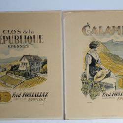 Cartons publicitaires vins Fréd. Fonjallaz Epesses Suisse