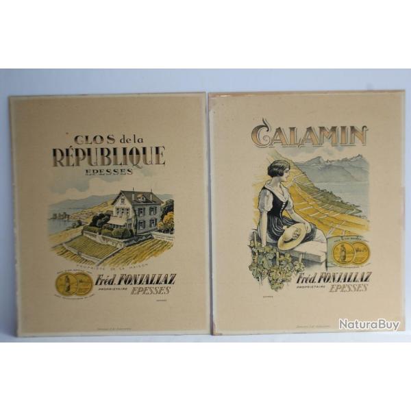 Cartons publicitaires vins Fr�d. Fonjallaz Epesses Suisse