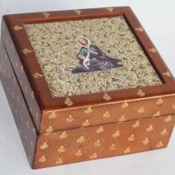 Boite cuir porcelaine peinte