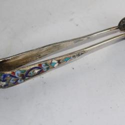 Pince a sucre Russe argent et &eacute;maux cloisonn&eacute;s XIXe si&egrave;cle