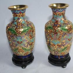 Paire vases émaux cloisonnés Chine