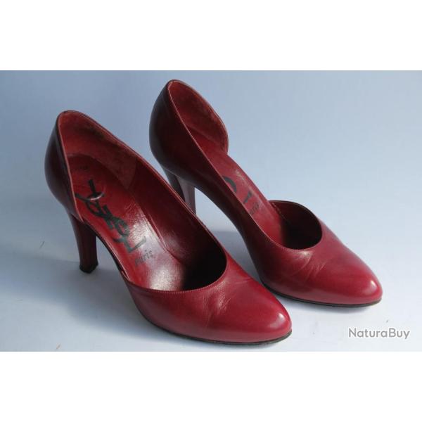 YVES SAINT LAURENT Escarpins cuir rouge T 6 1/2