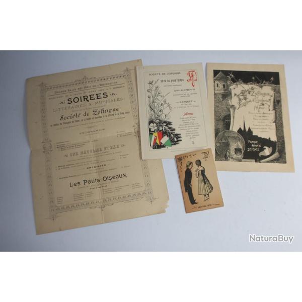 Menus Programmes Soci�t� de Zofingue �tudiants 1895 Suisse