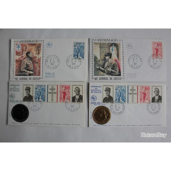 Lot 4 enveloppes 1er Jour France Charles de Gaulle 1971