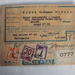 Bulletin d'expéditions SNCF parfumeur Monaco timbres chemin de fer
