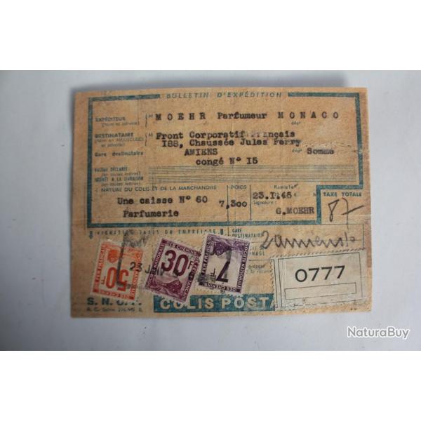 Bulletin d'exp�ditions SNCF parfumeur Monaco timbres chemin de fer