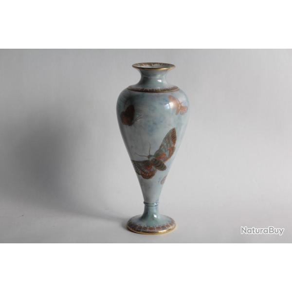 Vase porcelaine lustre nacre papillon Armand Carlton