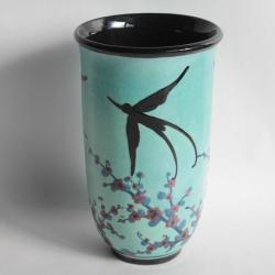 Vase céramique Paul JACQUET Hirondelles Fleurs Annecy Savoie Poterie
