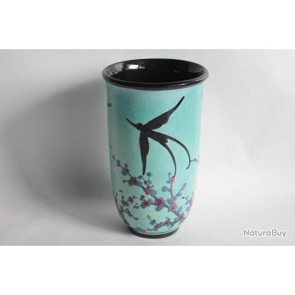 Vase c�ramique Paul JACQUET Hirondelles Fleurs Annecy Savoie Poterie
