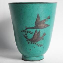 Vase c&eacute;ramique Wilhelm K&aring;ge Gustavsberg Argenta oiseaux Su&egrave;de