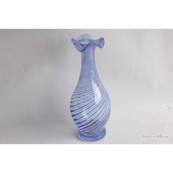 Vase soliflore verre souffl� filigrane Clichy